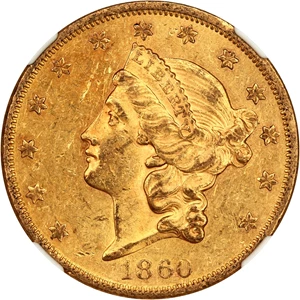image for: 1860 $20 NGC/CAC AU58