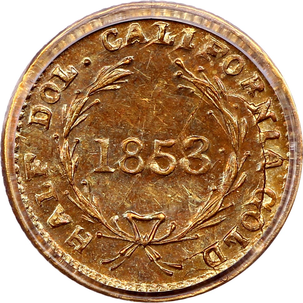 image for: 1853 Cal. Gold 50c PCGS AU58 (BG-409, OGH)