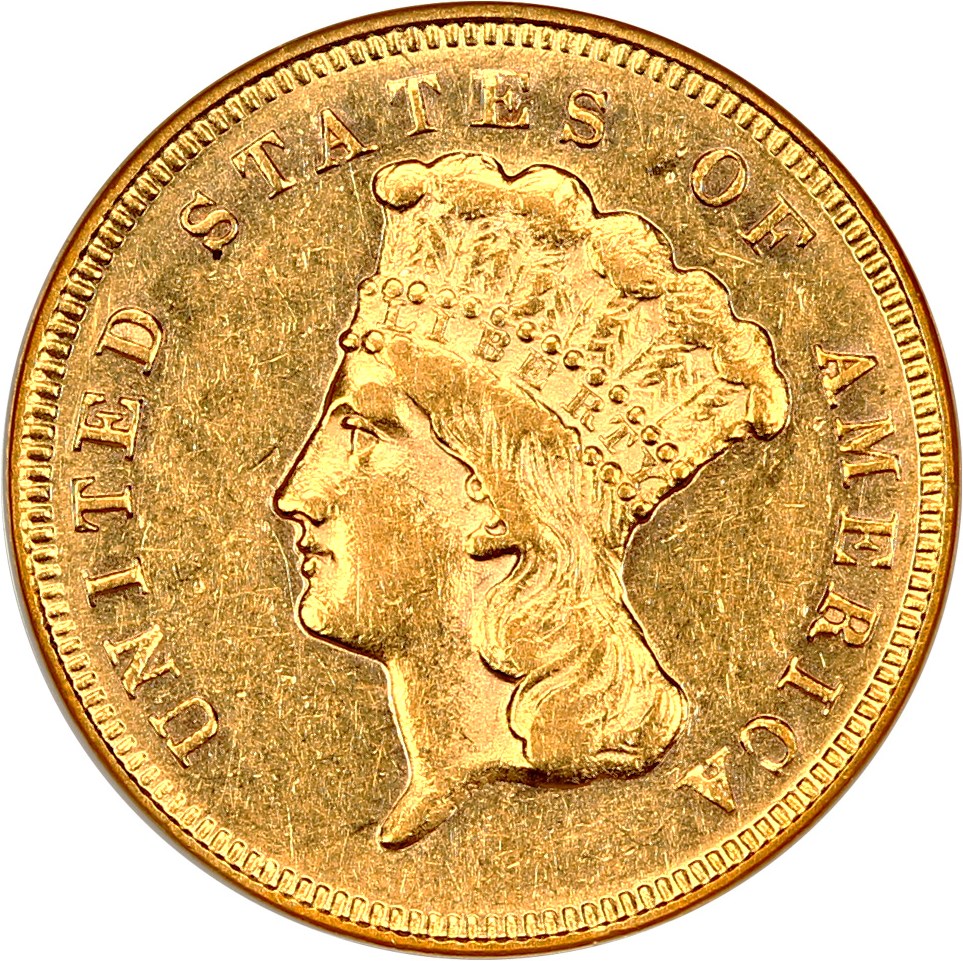 image for: 1871 $3 NGC AU53 (OH)