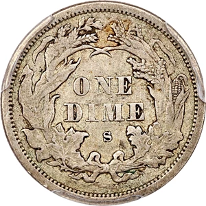 image for: 1875-S 10c PCGS XF45 (Mintmark Above)
