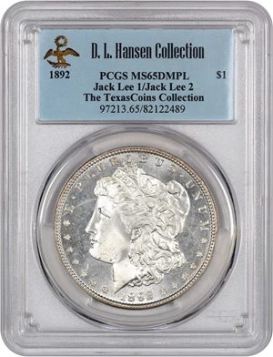 image for: 1892 $1 PCGS MS65 DMPL ex: D.L. Hansen