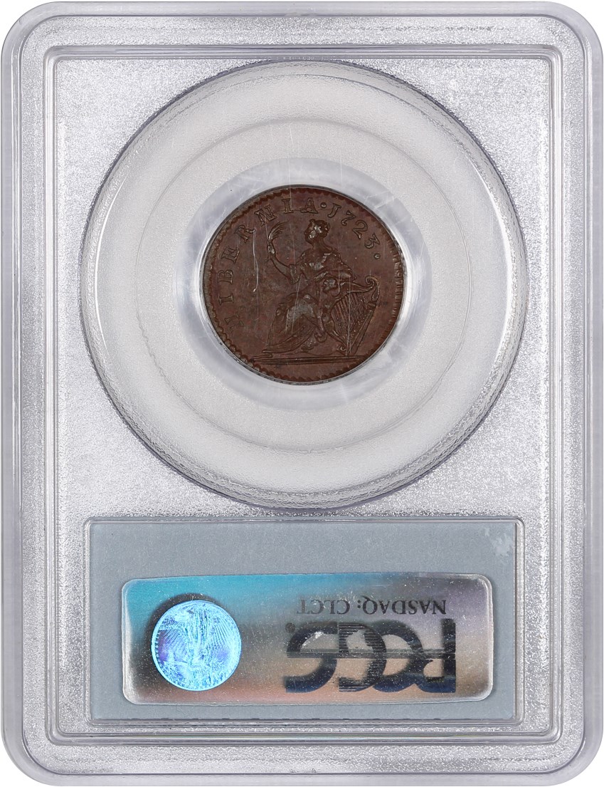 image for: 1723 Hibernia Farthing PCGS MS60 BN (D:G:REX)
