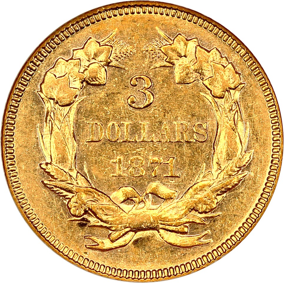 image for: 1871 $3 NGC AU53 (OH)