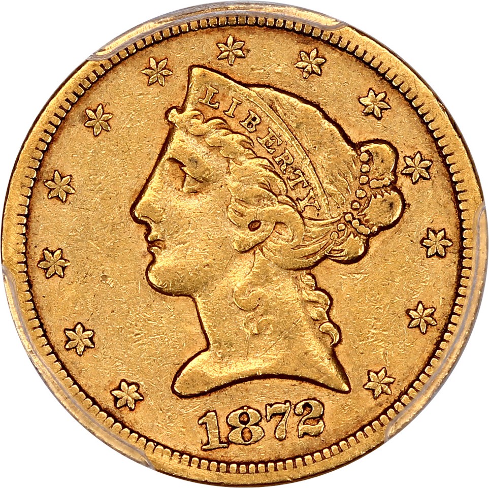image for: 1872-S $5 PCGS XF40