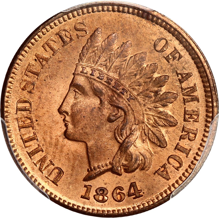 image for: 1864-L 1c PCGS MS65 RD (L on Ribbon) ex: D.L. Hansen