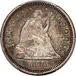 image for: 1864 25c PCGS/CAC XF45