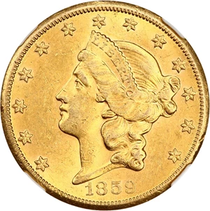 image for: 1859-S $20 NGC/CAC AU58