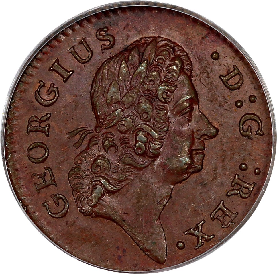 image for: 1723 Hibernia Farthing PCGS MS60 BN (D:G:REX)