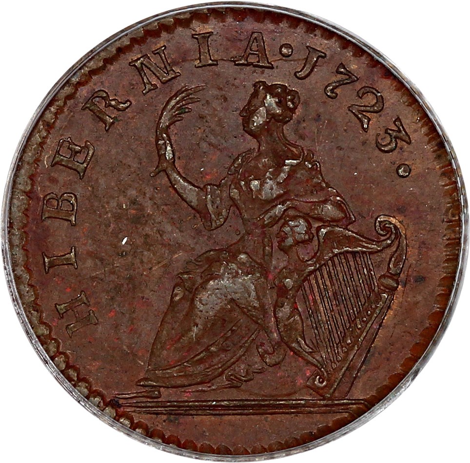 image for: 1723 Hibernia Farthing PCGS MS60 BN (D:G:REX)