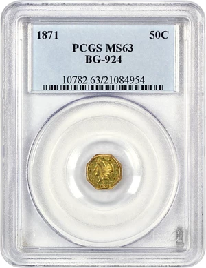 image for: 1871 Cal. Gold 50c PCGS MS63 (BG-924)