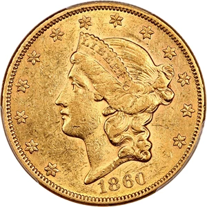 image for: 1860 $20 PCGS/CAC AU55