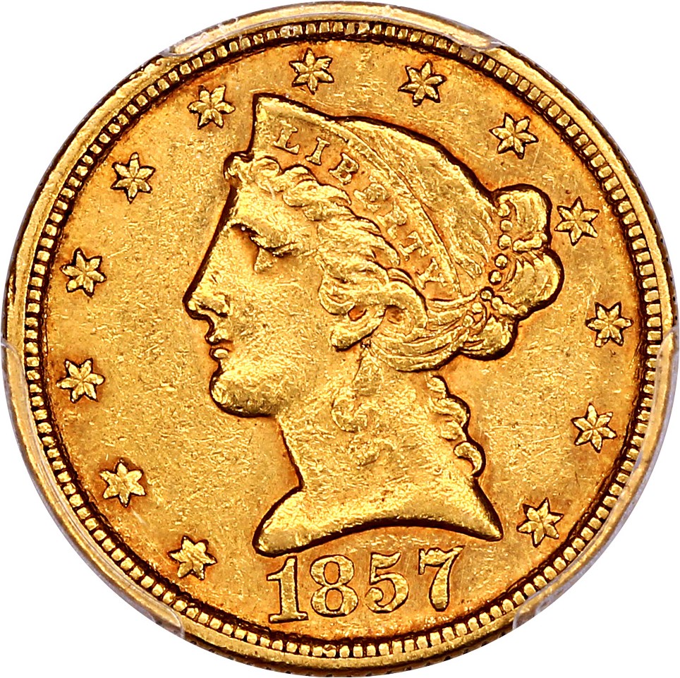 image for: 1857-C $5 PCGS AU53