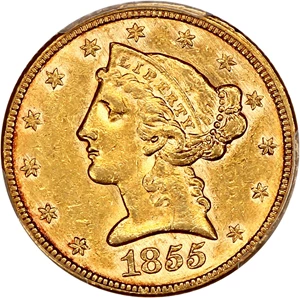 image for: 1855 $5 PCGS/CAC AU55
