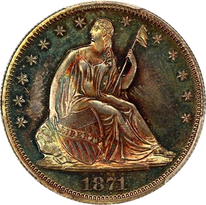 image for: 1871 50c PCGS Proof 65 ex: D.L. Hansen