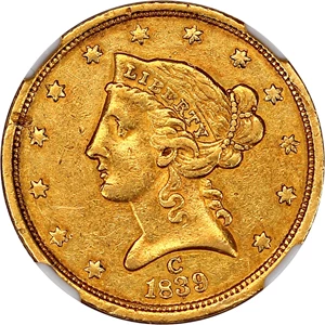 image for: 1839-C $5 NGC AU50