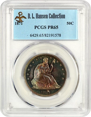 image for: 1871 50c PCGS Proof 65 ex: D.L. Hansen