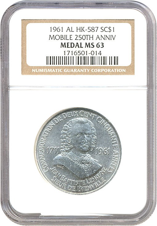 image for: 1961 AL SC$1 Mobile 250th Anniv Medal (HK-587) NGC MS63 