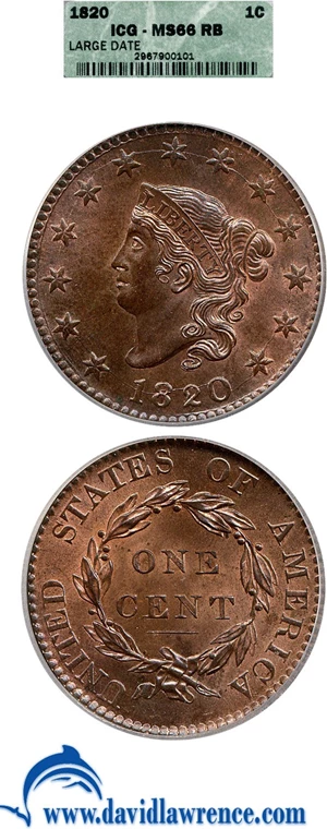 image for: 1820 1c Large Date ICG MS66 RB