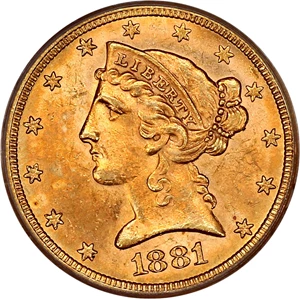 image for: 1881-S $5 PCGS MS64