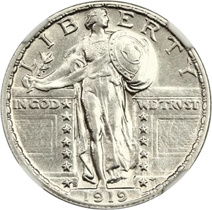 image for: 1919-S 25c NGC AU55 FH