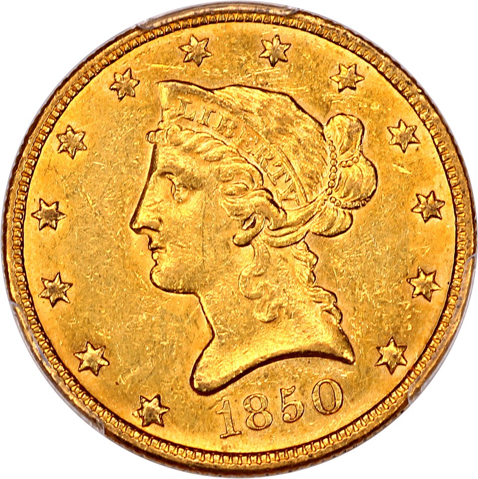 image for: 1850 $10 PCGS AU58 (Small Date)