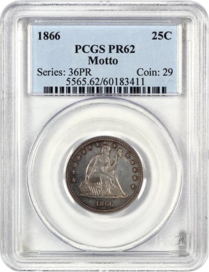 image for: 1866 25c PCGS Proof 62 (Motto)