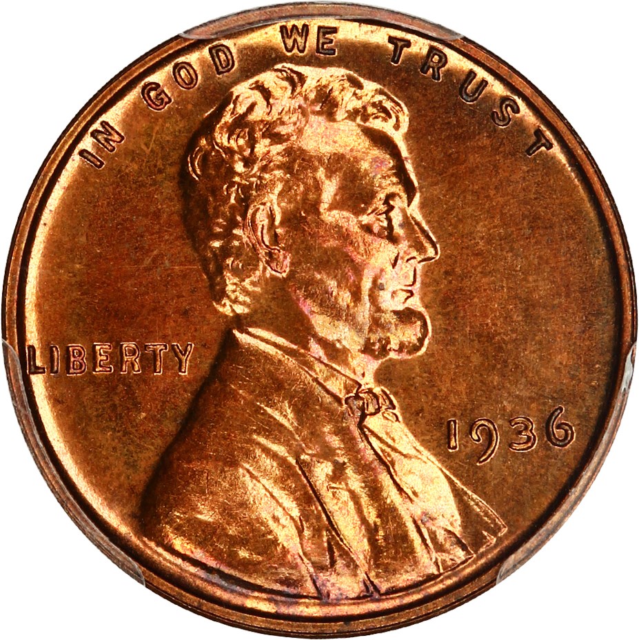 image for: 1936 1c PCGS/CAC Proof 65 RB (Type 2, Brilliant Finish)