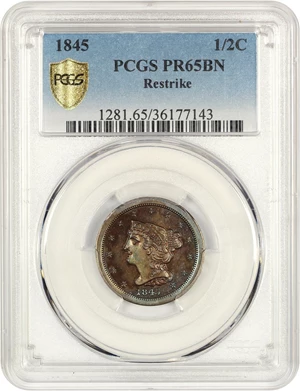 image for: 1845 1/2c PCGS Proof 65 BN (Restrike)