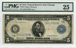 image for: FR. 870 1914 Blue Seal $5 Federal Reserve Note Chicago PMG Very Fine 25