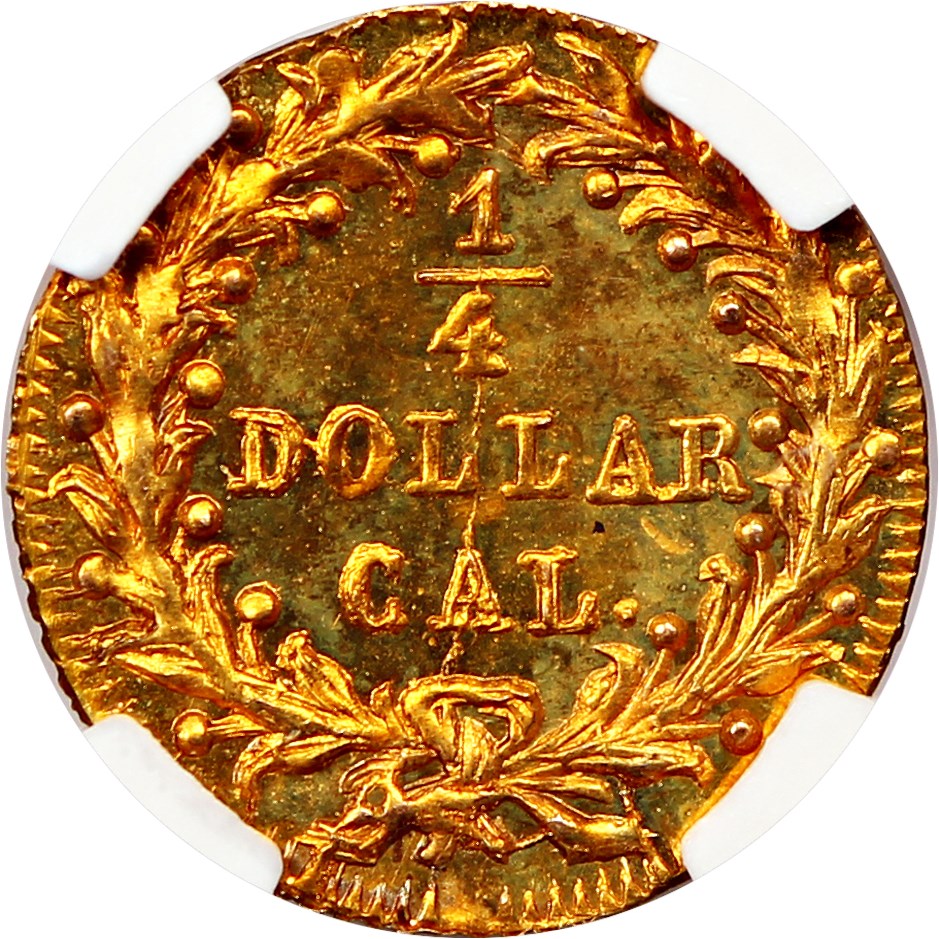 image for: 1872/1 Cal. Gold 25c NGC MS66 DMPL (BG-869)