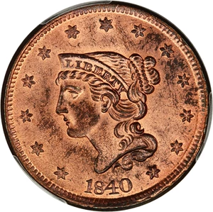 image for: 1840 1c PCGS MS64 RD (Large Date)