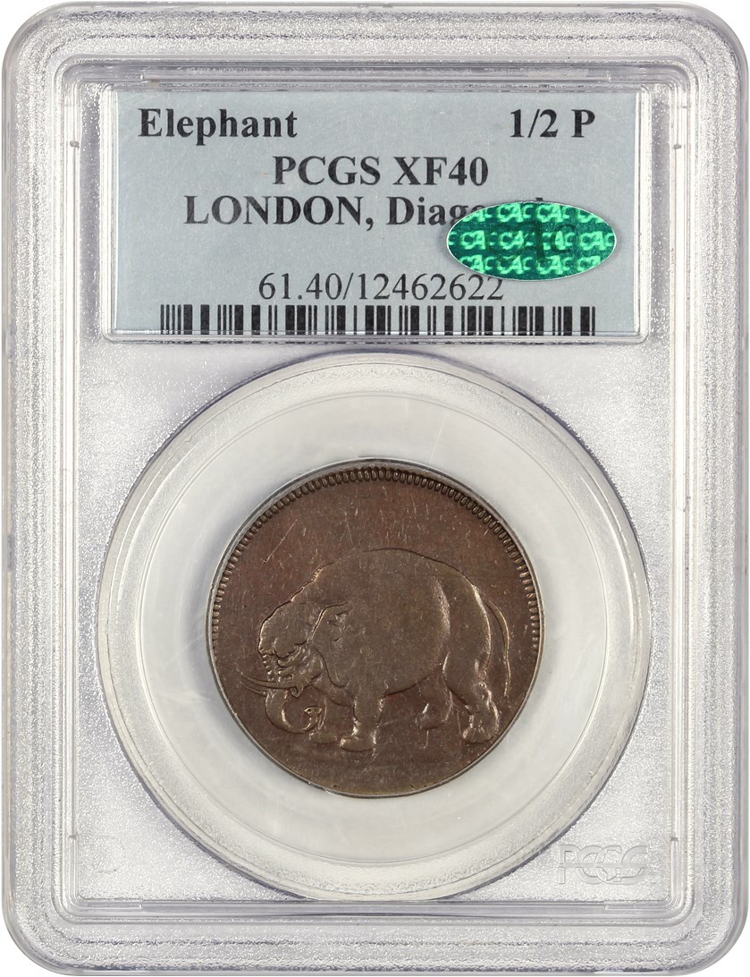 image for: Elephant LONDON 1/2 P PCGS/CAC XF40 (Diagonals)