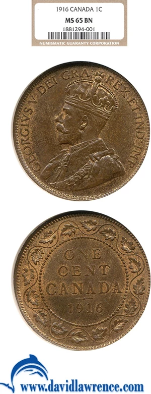 image for: Canada: 1916 1c NGC MS65 BN