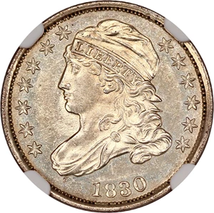 image for: 1830 10c NGC MS63 (Medium 10C)