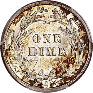 image for: 1916-S Barber 10c PCGS MS67