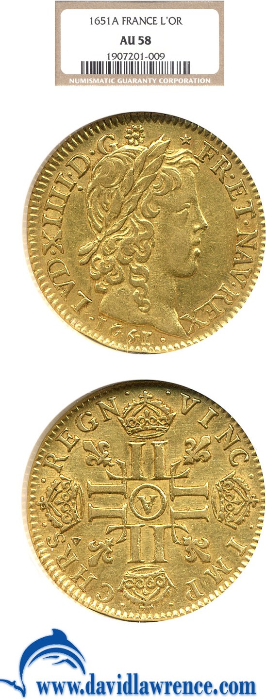 image for: France: 1651-A Gold L.D'Or  NGC AU58   