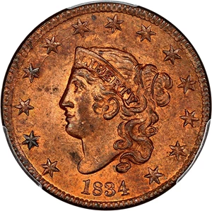 image for: 1834 1c PCGS MS64 RB (Small 8, Large Stars, Medium Letters)