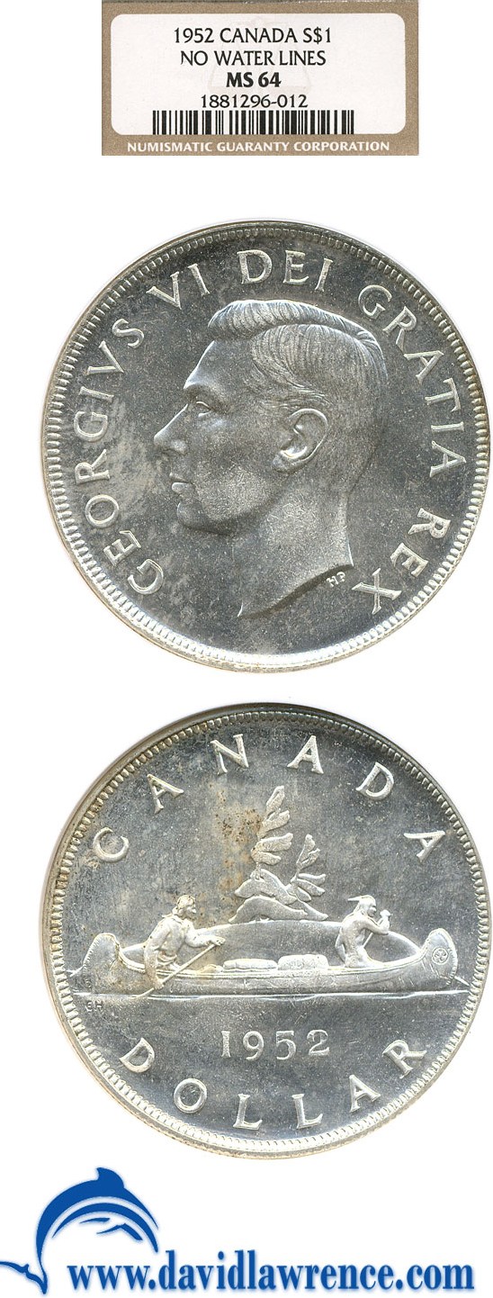 image for: Canada: 1952 $1 No Water Lines NGC MS64 