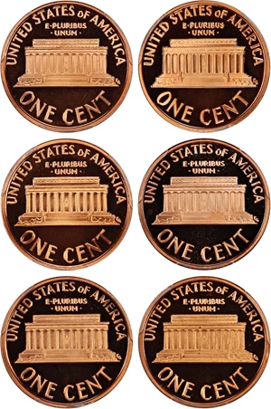image for: 2003-2008-S Lot of 6 Lincoln Proof 1c PCGS Proof 69 RD DCAM (6 Coins)