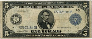 image for: FR. 871a 1914 Blue Seal $5 Federal Reserve Note Chicago PMG Very Fine 25