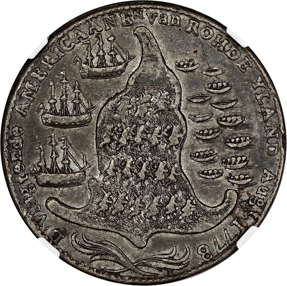 image for: 1779 Rhode Island Ship Pewter Token NGC XF45 (No Wreath)