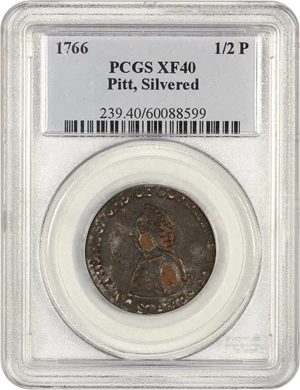 image for: 1766 Pitt Halfpenny PCGS XF40 (Silvered)