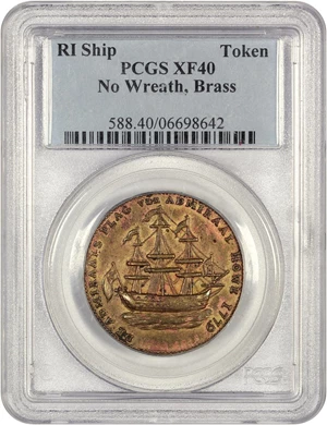 image for: 1779 Rhode Island Ship Token PCGS XF40 (No Wreath, Brass)
