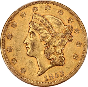 image for: 1853 $20 PCGS/CAC AU50 ex: Granite Lady Hoard