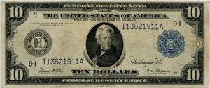 image for: FR. 939 1914 Blue Seal $10 Federal Reserve Note Minneapolis PMG Very Fine 30