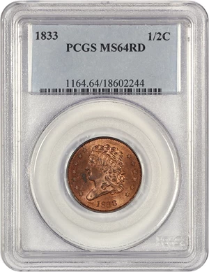 image for: 1833 1/2c PCGS MS64 RD