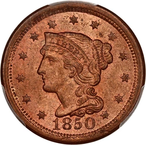 image for: 1850 1c PCGS MS64 RD