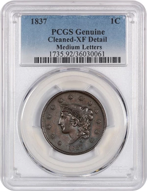 image for: 1837 1c PCGS XF Details (Cleaned, Medium Letters)