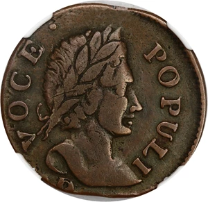 image for: 1760 Voce Populi Halfpenny NGC VF25 BN (P Below)