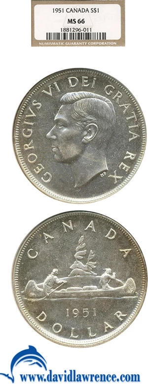 image for: Canada: 1951 $1 NGC MS66